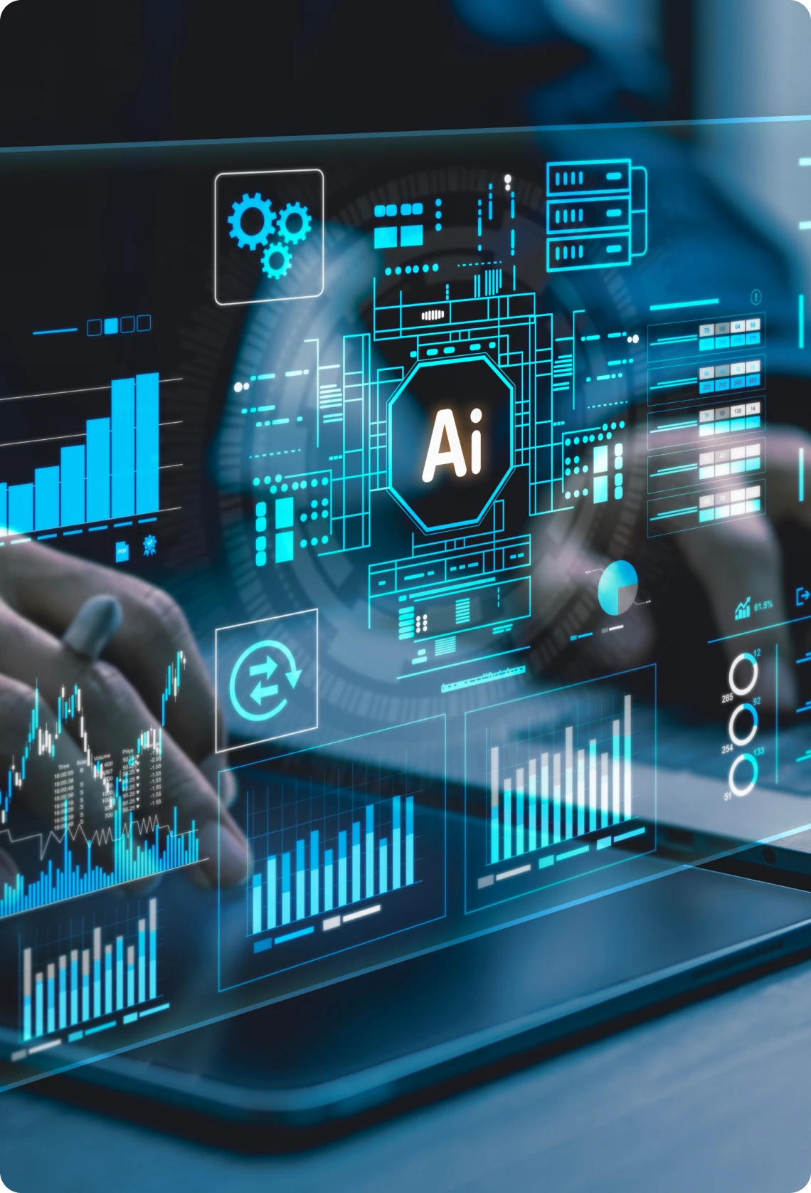 AI technology interface with data graphs