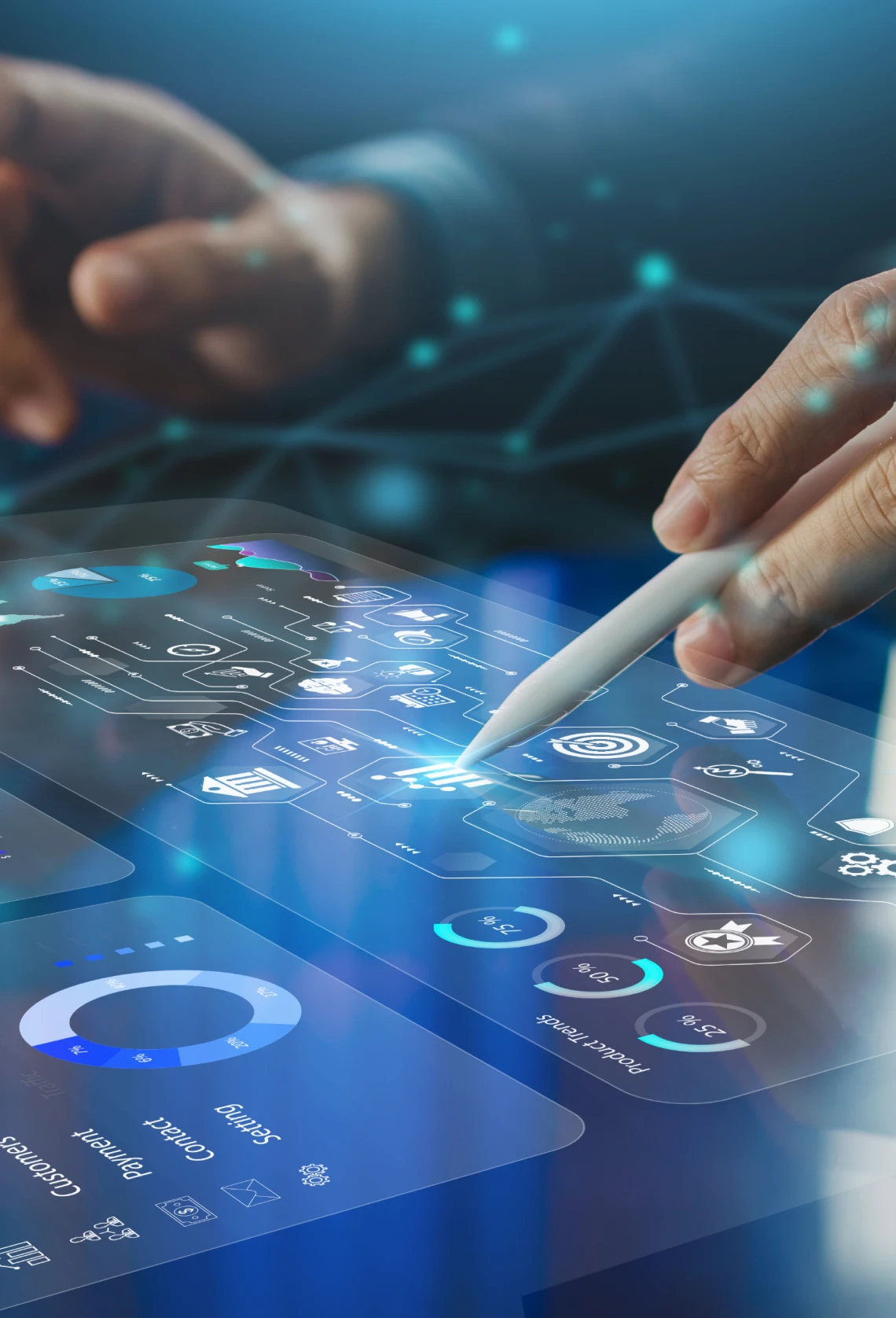 Futuristic touchscreen interface with digital pen