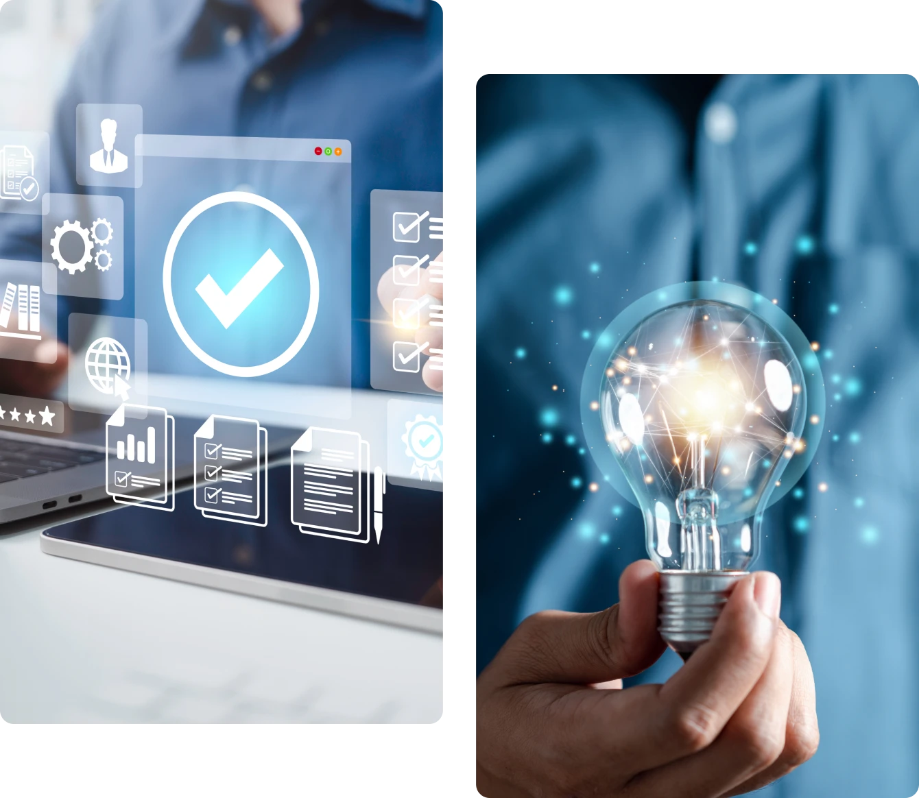 Hand holding illuminated light bulb